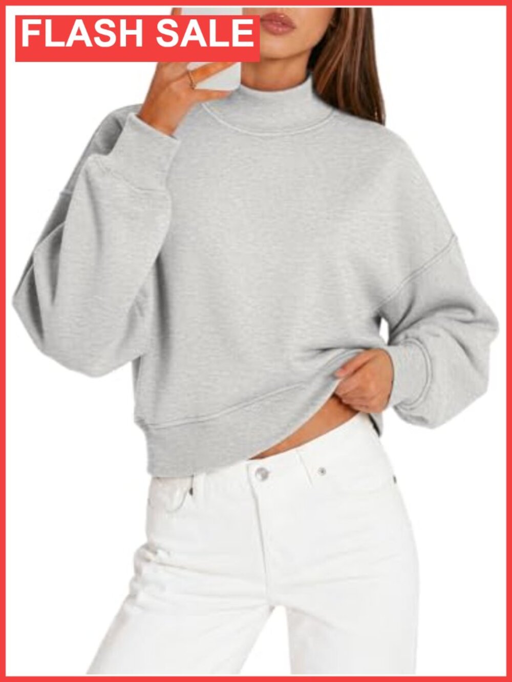 Women Mock Neck Cropped Sweatshirt Cotton Polyester Pullover